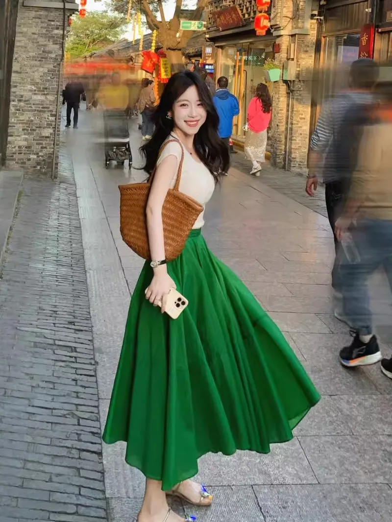 

Летний комплект из топа и юбки Slim Fit, модная женская одежда, повседневный костюм с коротким рукавом и круглым вырезом, двухсоставный комплект.