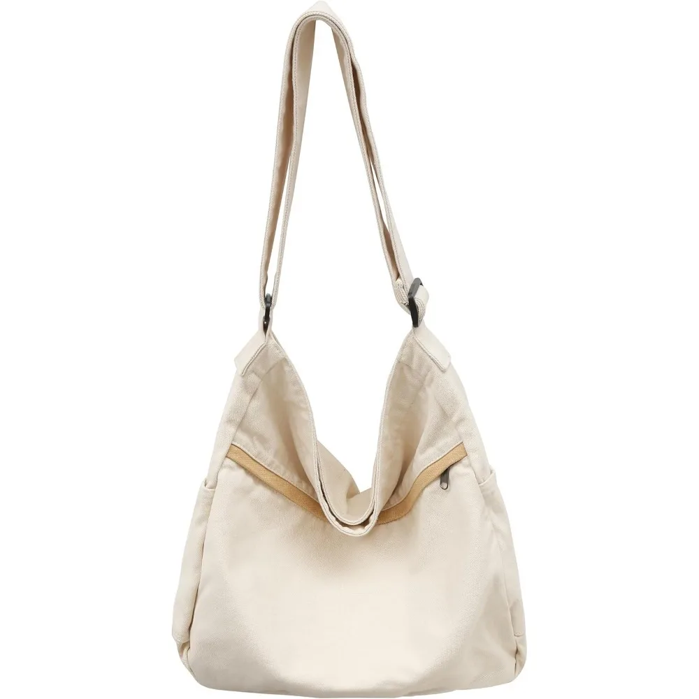 

Economical Cotton Canvas Tote Bag,Women Hobo Shoulder Bag Crossbody Handbag with 3 External Pocket,Zipper Closure