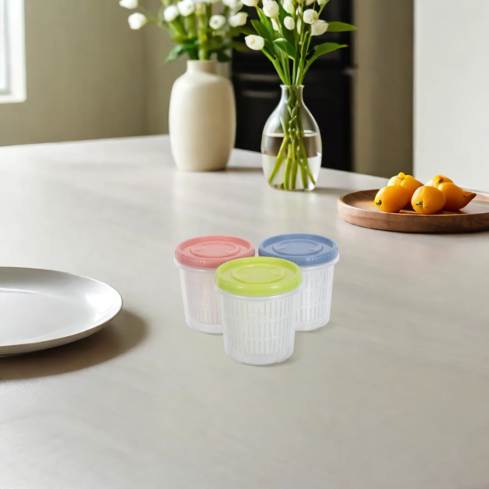 3 قطعة حاوية تخمير كيمتشي صندوق تخزين المخلل غطاء محكم شفاف مانع للتسرب حارس الخضار مع سلة استنزاف