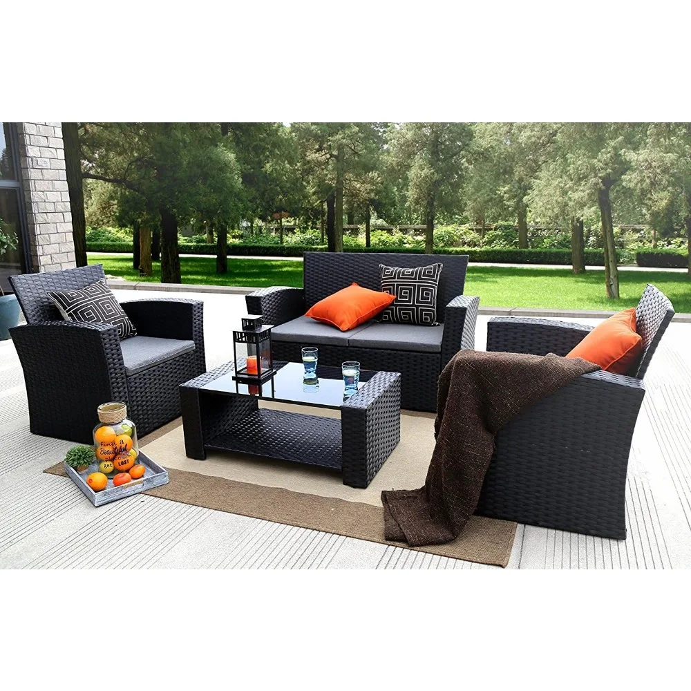 

4 Piece Wicker Set, Black