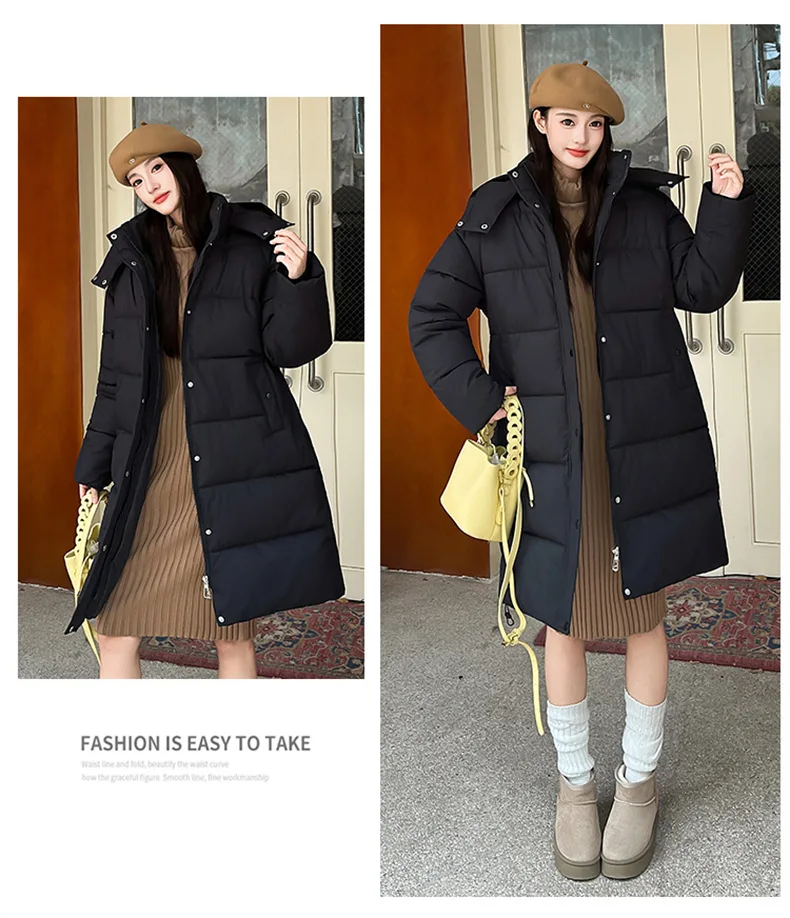 Korean Fashion 2026 Winter New Solid Color Long Sleeve Hooded Cotton Jacket Women's Fashion Versatile Simple Warm Casual Jacket
