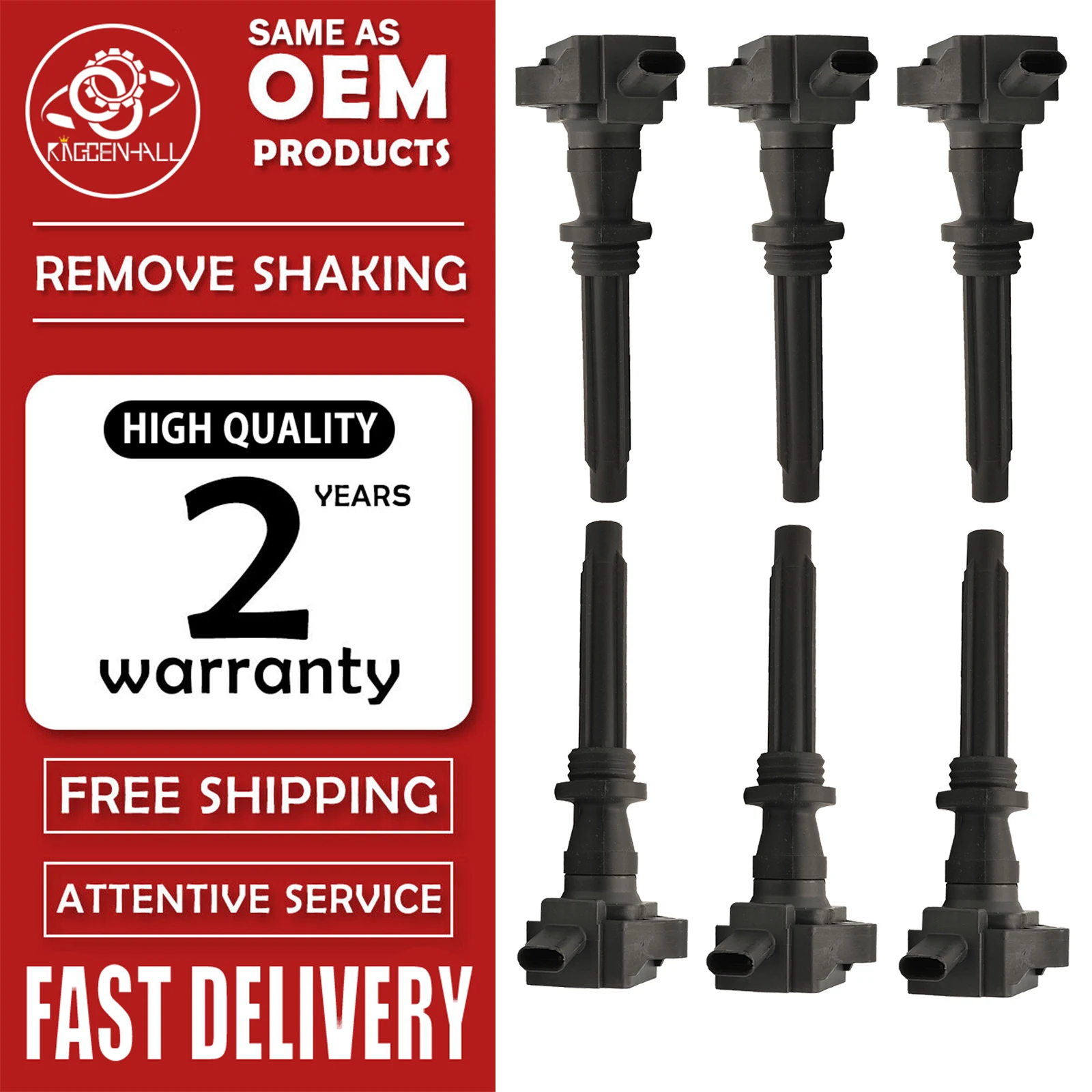 6Pcs Ignition Coil Compatible with JAGUAR XF 3.0 XJ XE F-TYPE Convertible XK Coupe 5.0 Replacement Of LR035548 C2Z18619