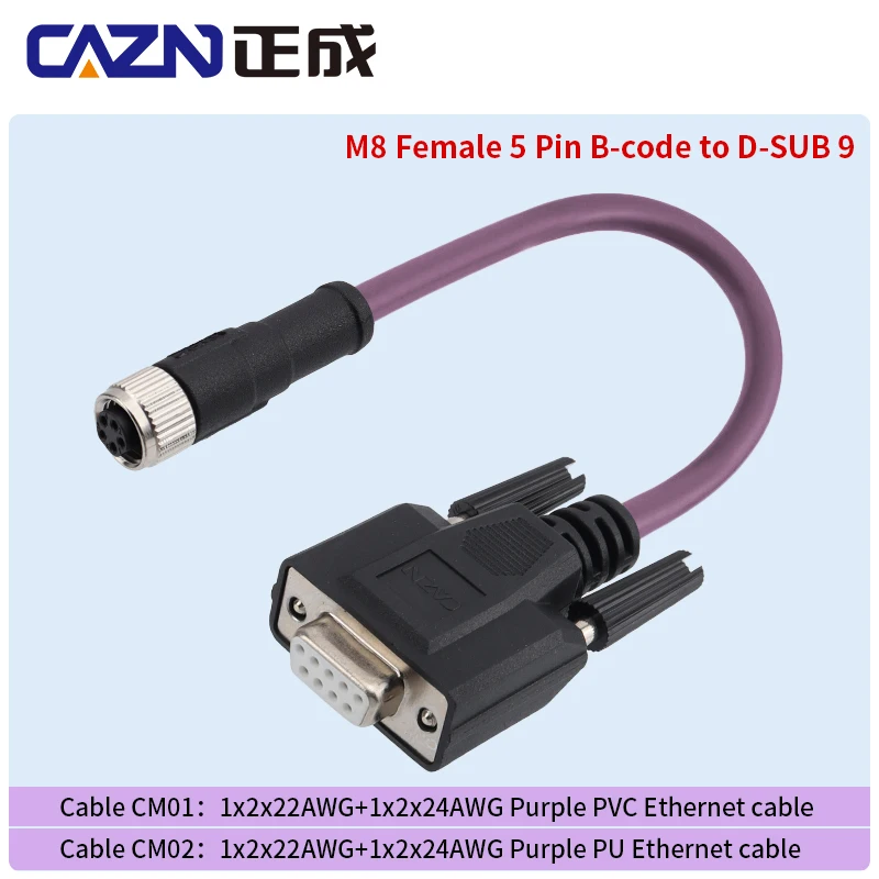 Conector Ethernet Industrial M8, 5 pines, B, código macho y hembra a DB9 con cable haress, resistente al agua IP67