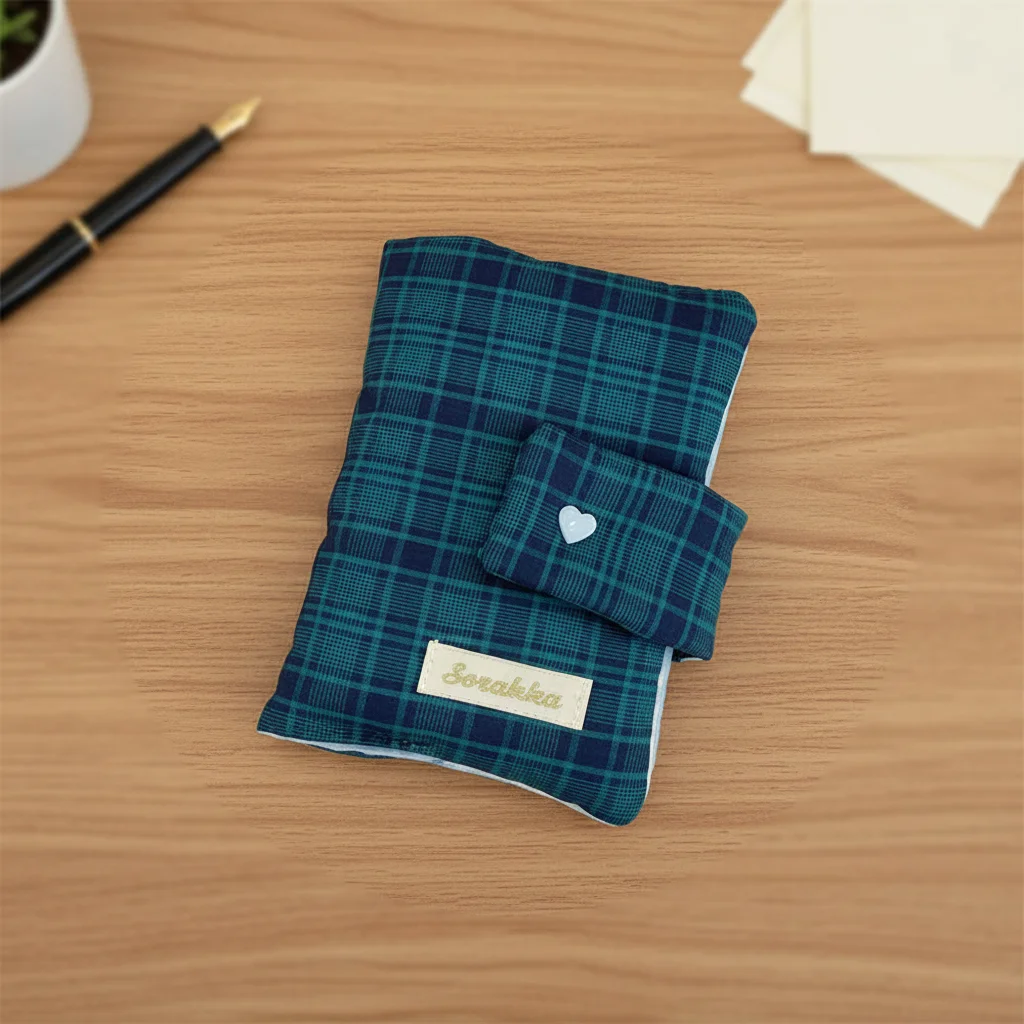 Hand Account Book Journal Cover Cotton Linen Blend for Study Office Plaid Fabric Notebook Protector A5 B5 Heart Magnetic Closure