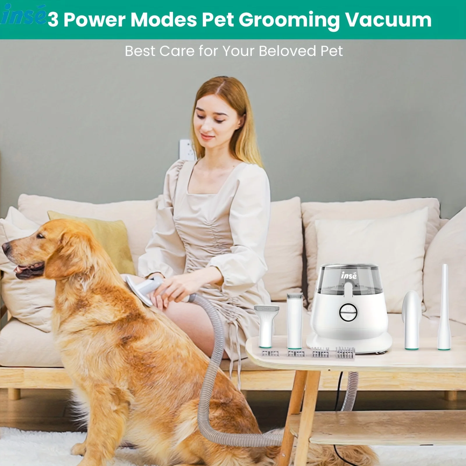 INSE P20 Pet Grooming ชุด 5-in-1 เครื่องมือ Low Noise Dog Hair เครื่องดูดฝุ่น 17KPa ดูดที่มีประสิทธิภาพสําหรับได้อย่างง่ายดายสัตว์เลี้ยงกําจัดขน