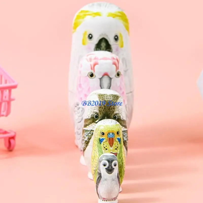 Q0KB nghệ thuật thủ công động vật con cú Russian Búp bê vẽ tay cho búp bê trẻ Zakka Toy 5p