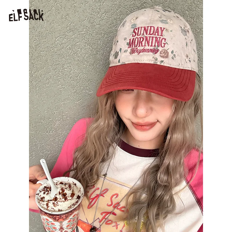

ELFSACK Vintage Floral Baseball Cap SUNDAY MORNING Embroidered Washed Cotton Casual Sun Cap for Women