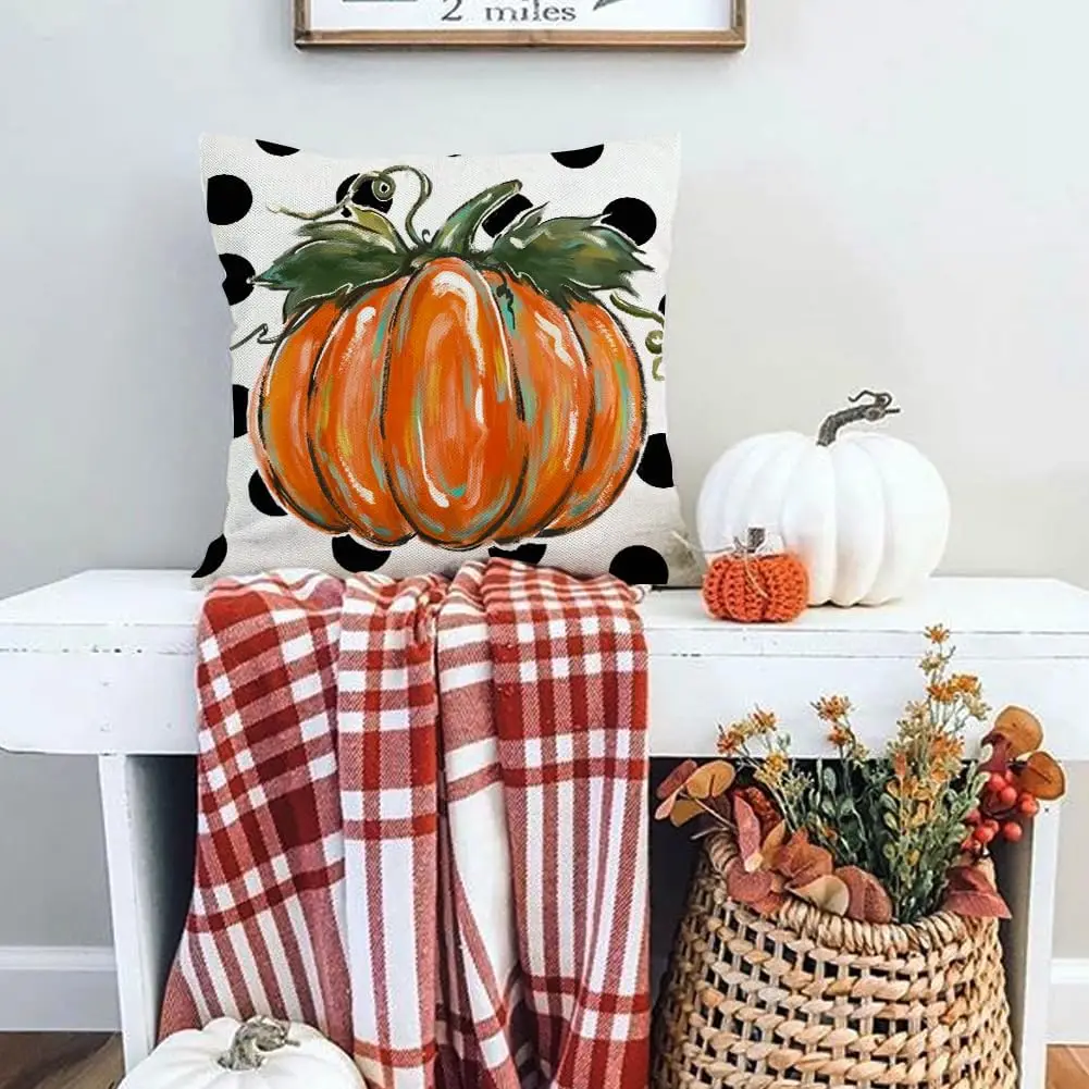 Fall Pillow Covers 18x18 Orange Pumpkin Autumn Polka Dots Decor | Fall Decorative Pillows,Not Insert,Machine Washable,Invisible