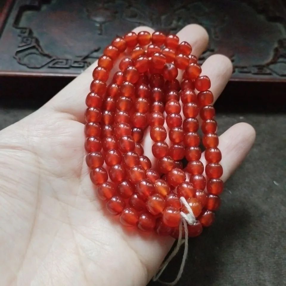 Vintage Polished Red Column Beads Transparent Carnelian Barrel Bead String Ethnic Handmade Jewelry Craft Accessories