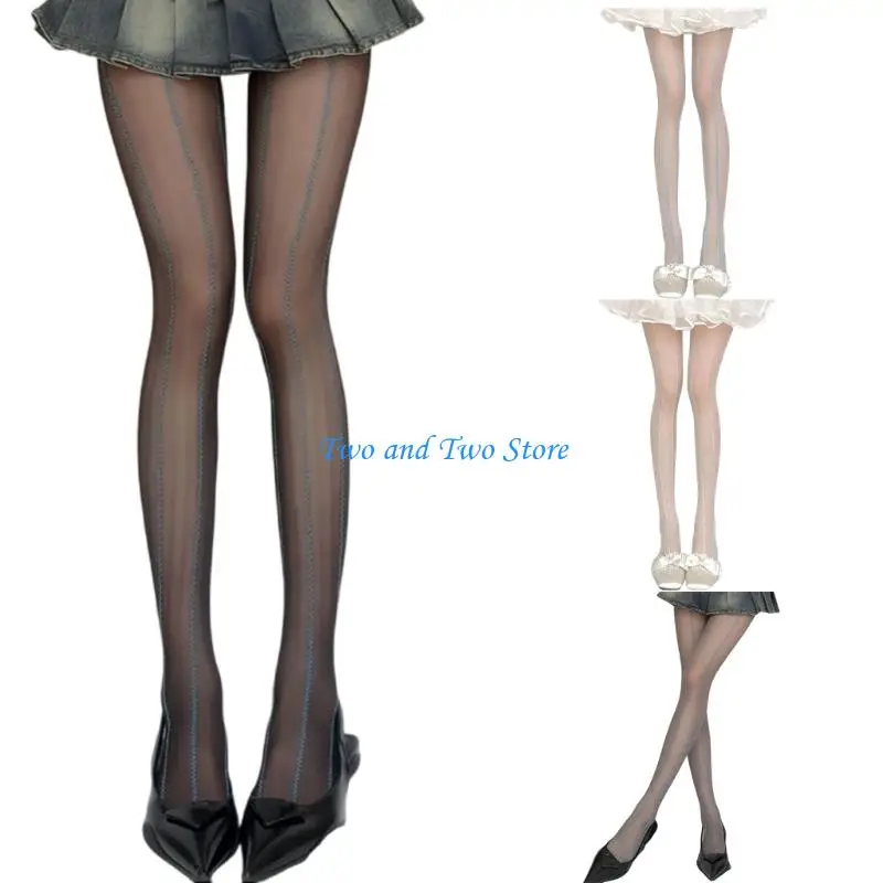 

HX6F Vertical Stripe Women Pantyhose Control Top Wheat Pattern Jacquard Sheer Tights