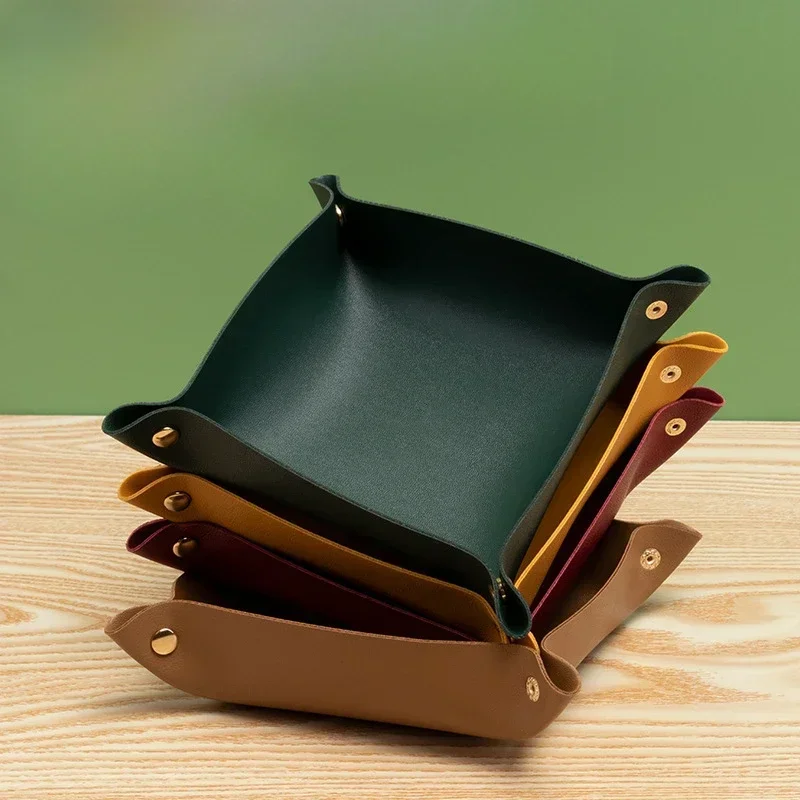 Caja de almacenamiento de cuero PU nórdico, bandeja de almacenamiento de escritorio, joyería, cosméticos, cosas clave, cesta de almacenamiento, estuche organizador de mesa plegable, 1 Uds.