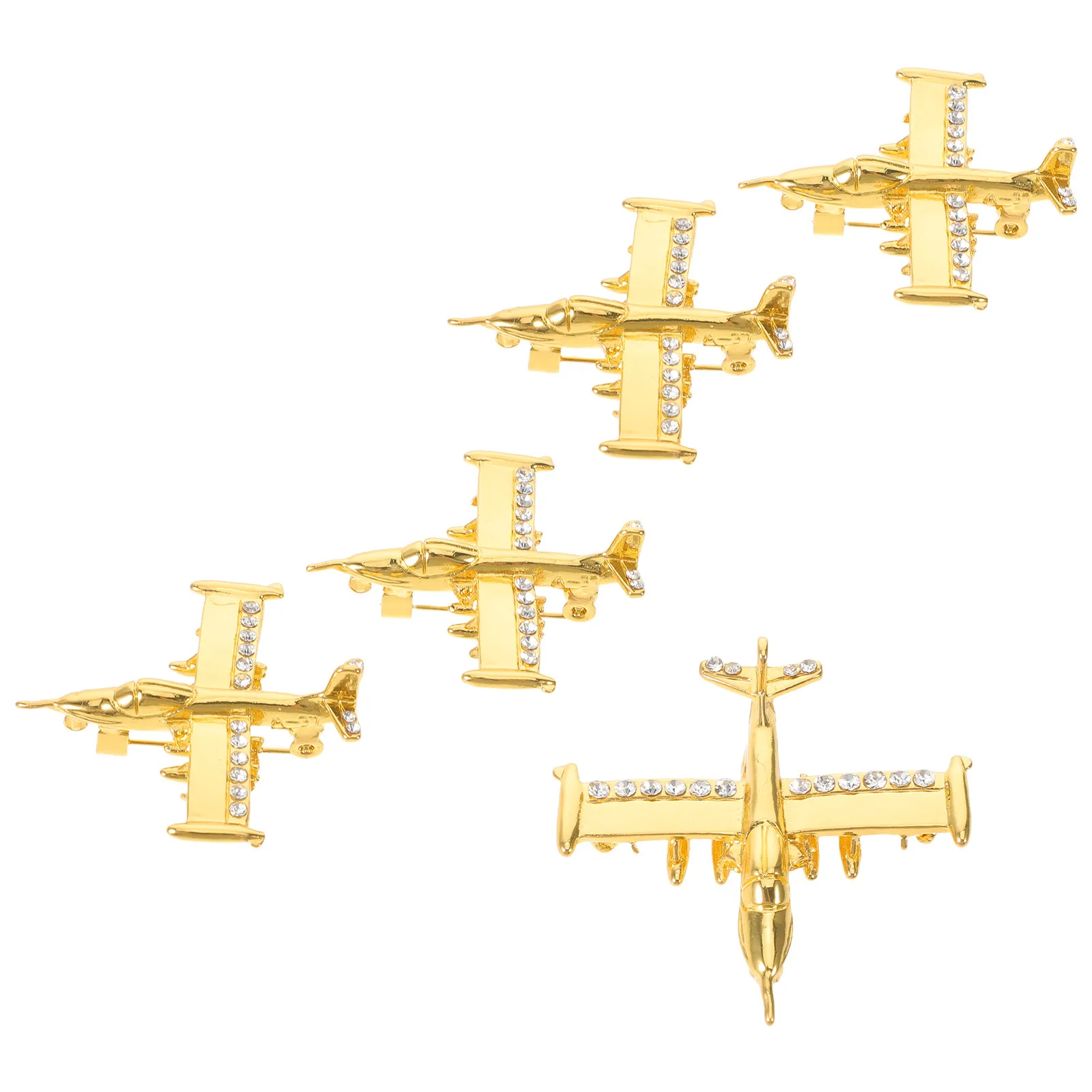 5pcs Airplane Brooch Pins Set – Metal Alloy Rhinestone Decorative Clothes Pins for Dresses, Coats, Sweaters, Scarves