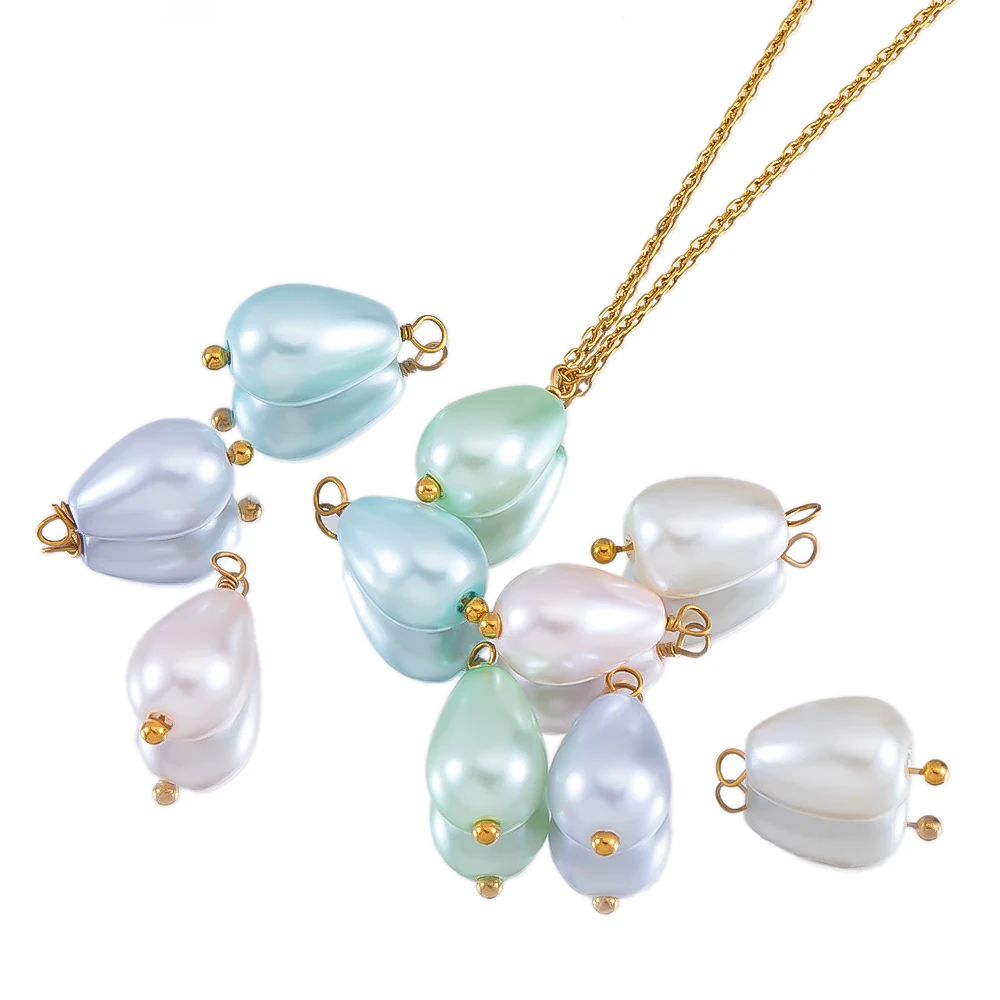 5pcs Droplet Shaped Glass Imitation Pearl Gold Color Pendant For DIY Necklace Tassel Pendant Accessory Handmade Jewelry Material view 4