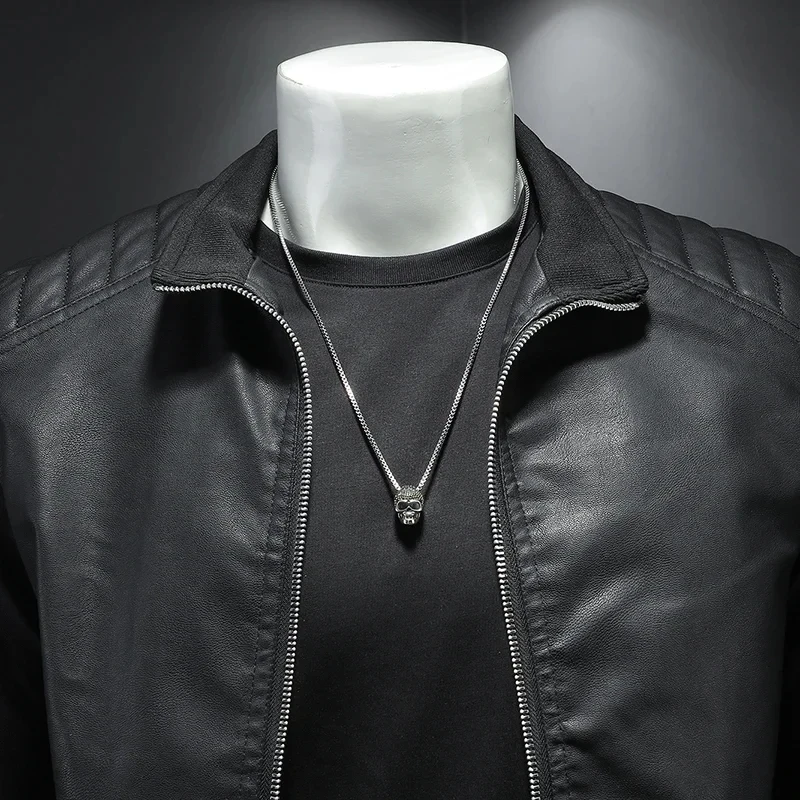 2024 Leather Motorcycle Jacket Men Slim Short-Coat Collar PU Jackets Windproof Leather Coat Blazer Men Blazers 5XL