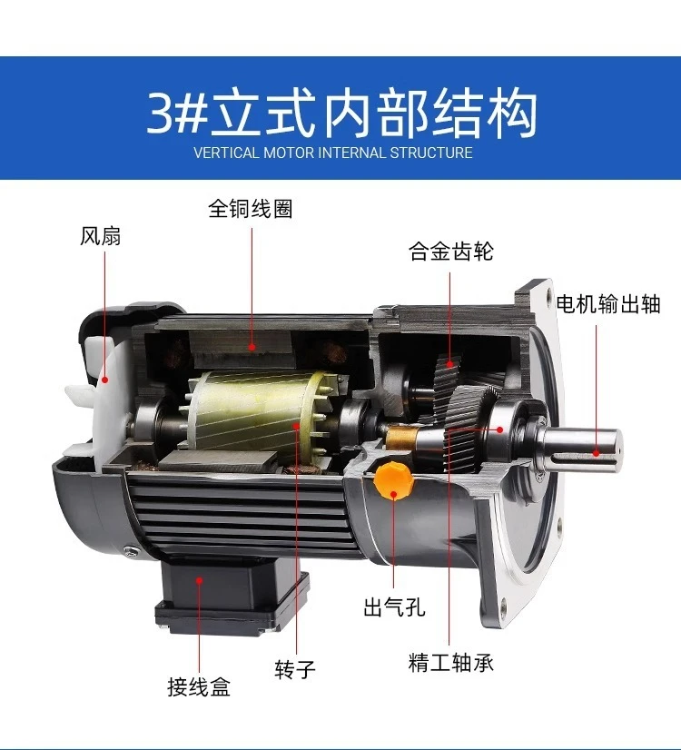 Medium, large and small gear reduction motor Horizontal vertical standard box machine Single shaft diameter 28 Brake