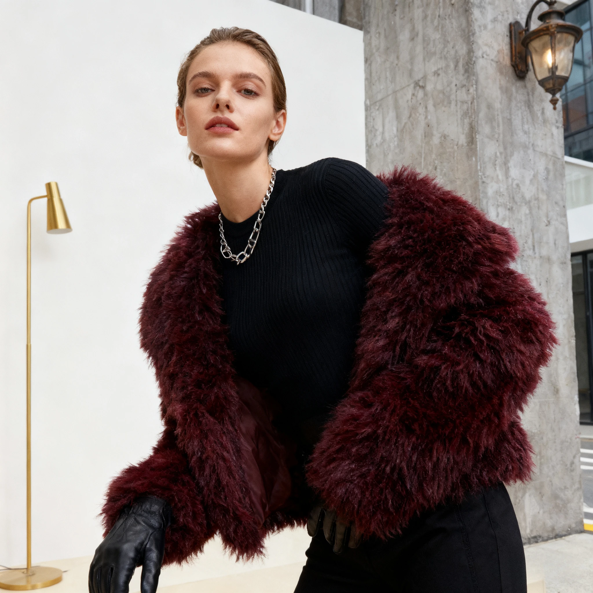 معاطف قصيرة فو الفراء المرأة معطف دافئ سميك ملابس خارجية الشرير القوطية Y2k الشارع الشهير سترات أنيقة سترة الربيع الخريف الشتاء #1