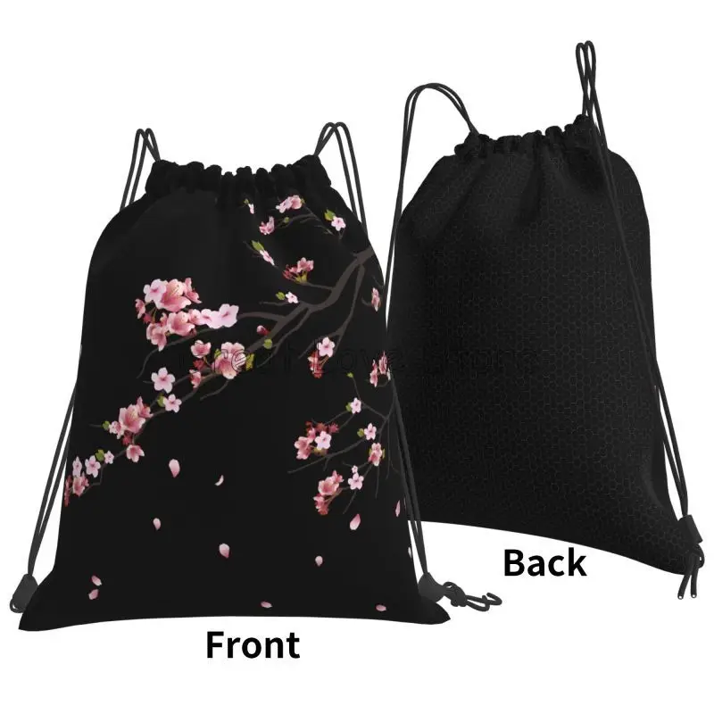 حقيبة ظهر برباط على شكل أزهار الكرز ساكورا اليابانية للنساء خفيفة الوزن وقابلة للطي حقيبة رياضية للصالة الرياضية أكياس محمولة للتدريب