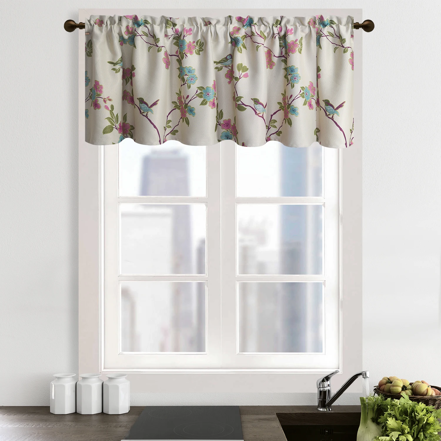 1 Piece Rod Pocket Star Hot stamping Short Curtains Valance Tie For Small Window Blackout Drapes Roman Kitchen Cortina