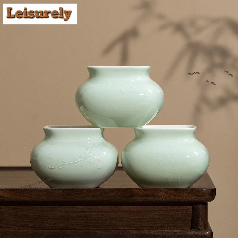 HOYIHM 550ml Relief White Porcelain Jianshui Washing Cup Bowl Tea Residue Bucket Household Chaxi Chinese Tea Set Decoration Cha