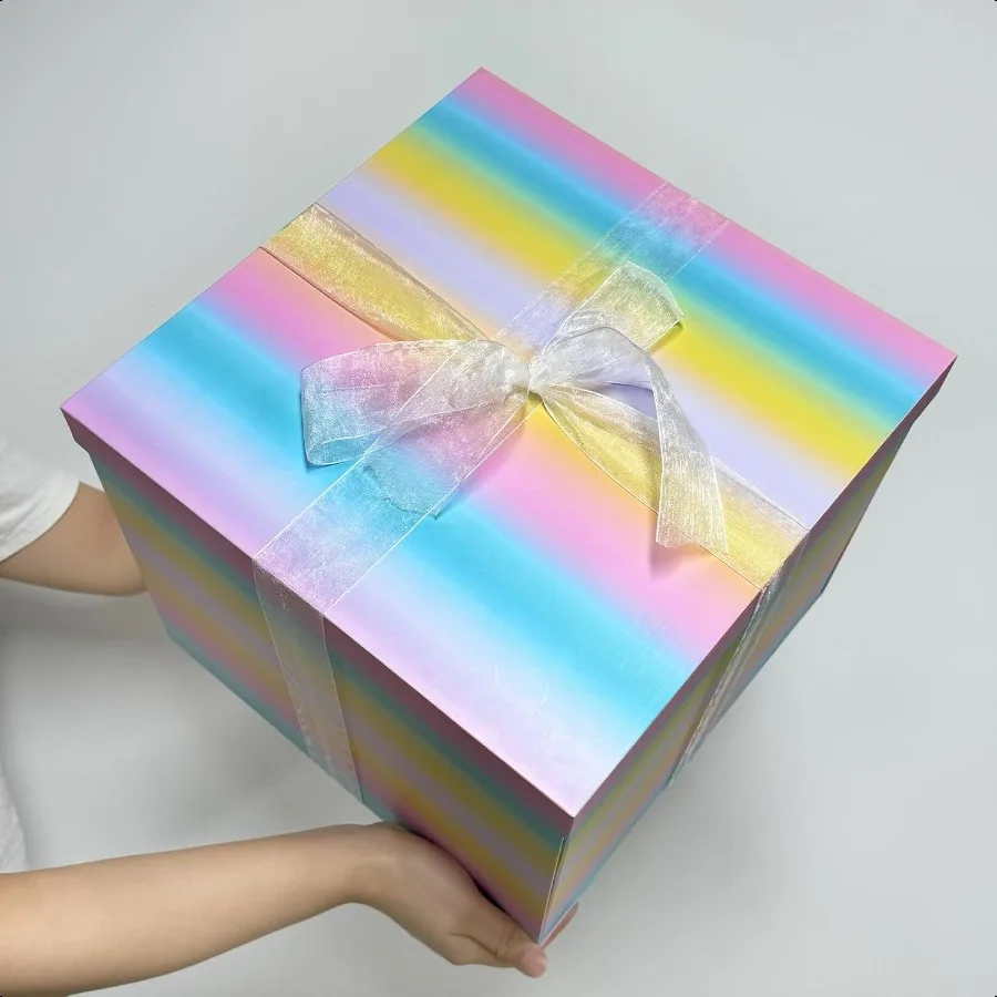 صندوق هدايا كبير مقاس 12 × 12 × 10 بوصة علب هدايا مع أغطية للهدايا صندوق عيد الميلاد لتغليف الهدايا لاستحمام الطفل وعيد الحب