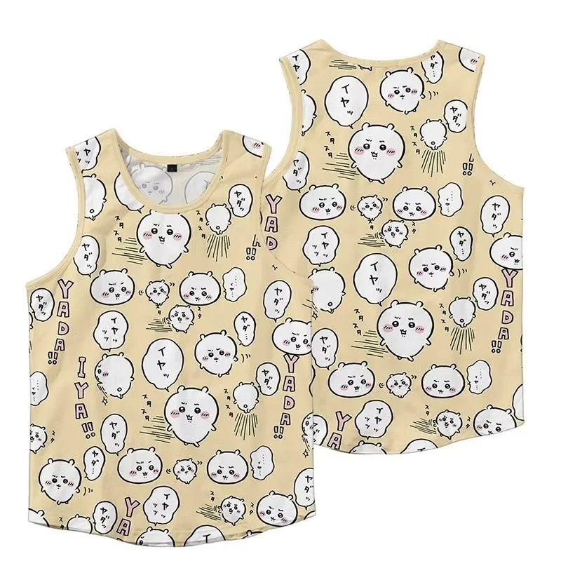 Chiikawa Is All Here! Adult Couple Soft Cute Cartoon 3D Print Vest Sports Leisure Loose Breathable Short Sleeves FamilyMatching