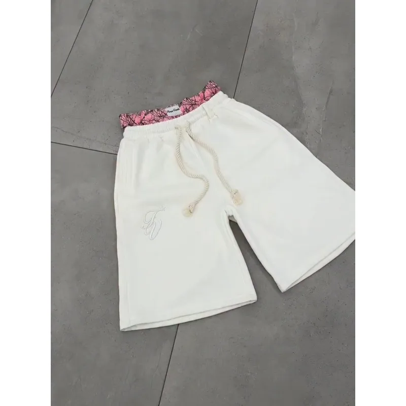 أزياء الراقية الأمريكية Y2K تصميم مزدوج الخصر مطرز شورت فضفاض غير رسمي بخمسة أرباع