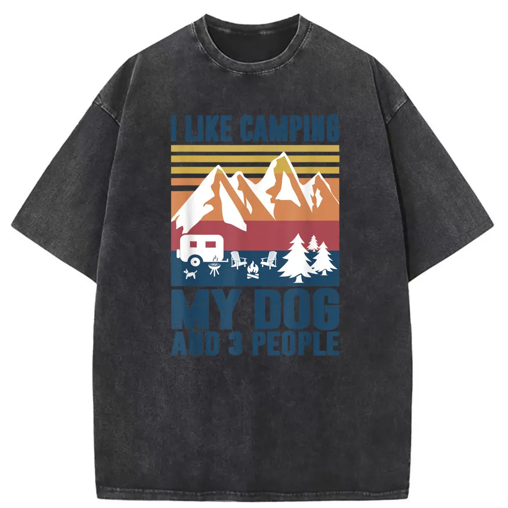 I Like Camping My Dog Funny Camper T-shirts Men Retro Printed Sweatshirts Summer/Autumn Tshirts Man Long Sleeve Normcore Tshirts