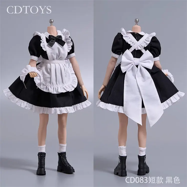 CDTOYS CD083 Maßstab 1:6, süßes Dienstmädchenkleid, Schuhe, Socken, Kleidung, Zubehör, Anzugmodell, passend für 12-Zoll-Actionfigurenkörper von weiblichen Soldaten