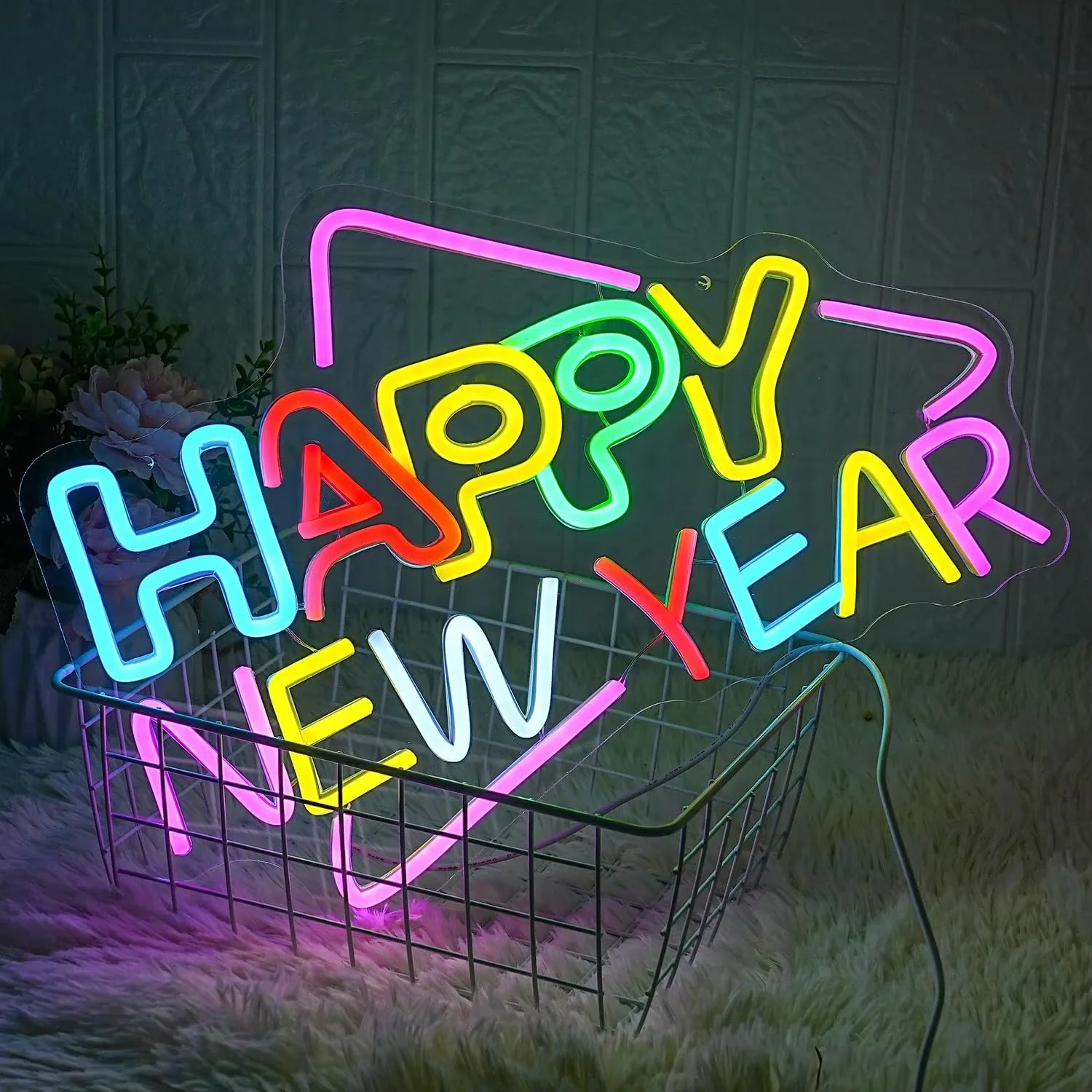 Felice Anno Nuovo Neon Led Sign Decorazione della stanza Luci a sospensione per Natale Festa in casa Bar Club Negozio Decorazione da parete dimmerabile Regalo USB