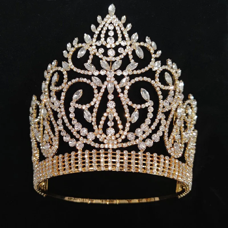 Miss Aarde Engeland Kroon Crsytal Bloem Blad Strass Grote Kronen Bruid Tiara 'S Bruiloft Haaraccessoires