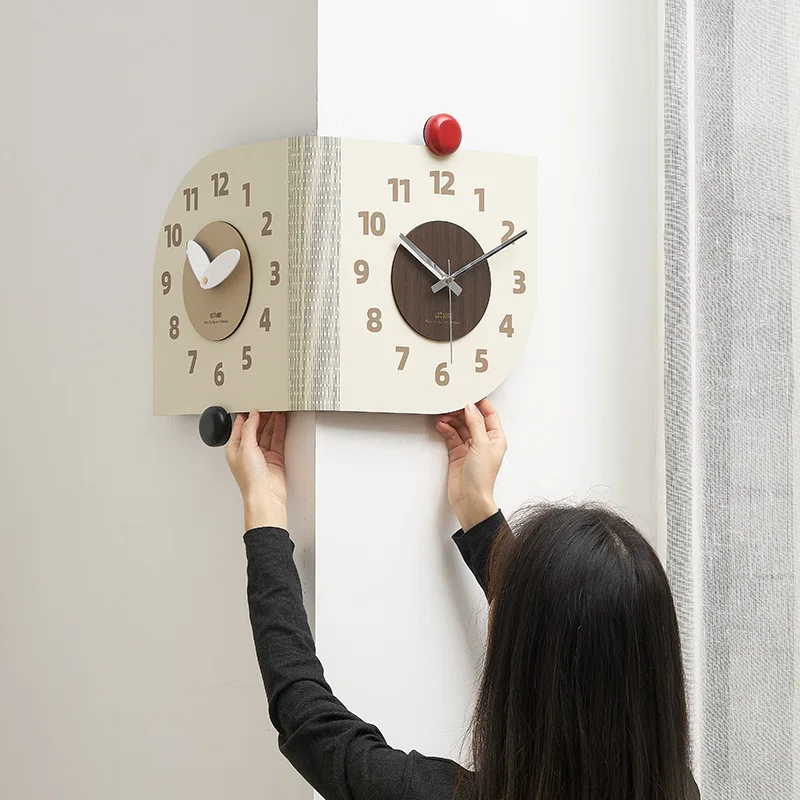 Double-Sided Corner Wall Clock, Minimalist Silent Non-Ticking Creative Hanging Clock, No-Drilling Adhesive Decor Timepiece