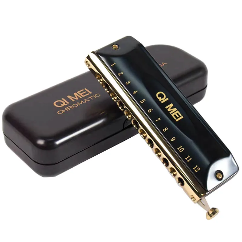 Qimei-Chromatic Harmonica, 12 and 16 Holes Mouth Organ, Key C Phosphor Bronze Reeds, Professional Musical Instruments