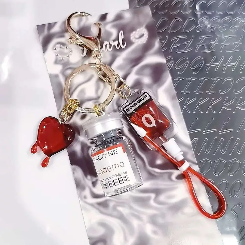 Type A B O AB Plasma Blood Bag Keychain PVC Bag Charm Blood Bag Pendant Fashion Unique Mobile Phone Straps Jewelry Making Gift