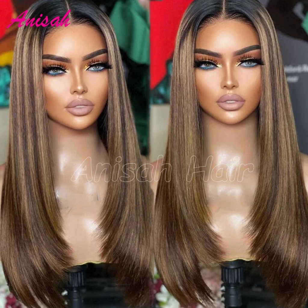 

Brazilian Remy Virgin Hair 13x4 Lace Front Wig Bone Straight Highlight Transparent Colored Lace Closure Human Hair Wig For Women