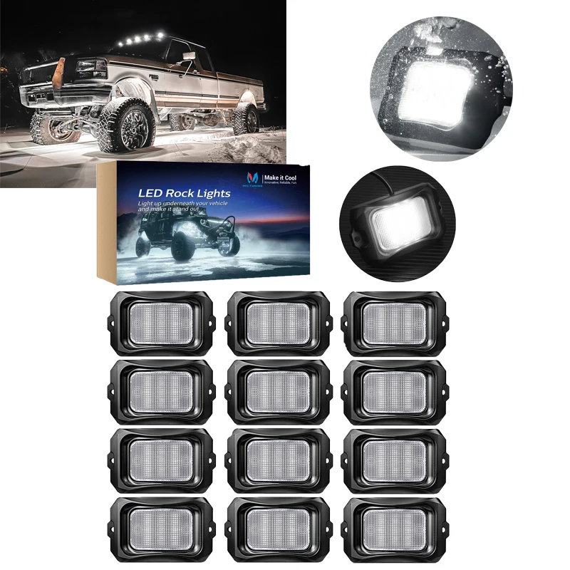 

MICTUNING C2 изогнутые белые светодиодные рок-фонари, 12 стручков, однотонные подсветки, водонепроницаемые для автомобиля, грузовика, внедорожного квадроцикла, UTV, лодки