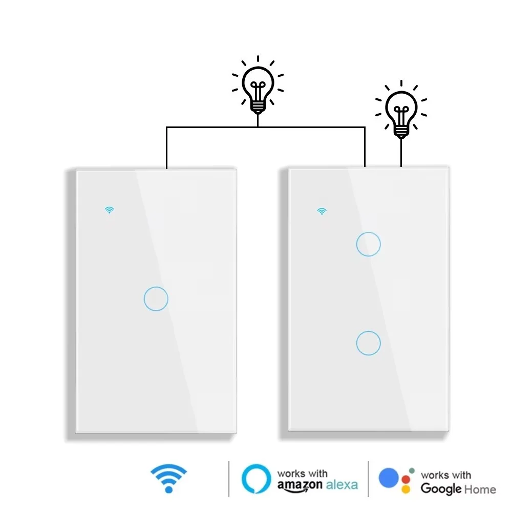 Interruptor Inteligente WiFi para Escaleras, Panel Táctil de Vidrio, Interruptores Múltiples para Escaleras, 1 Grupo, 2 Vías, Control por Aplicación, Compatible con Alexa y Google Smart Life