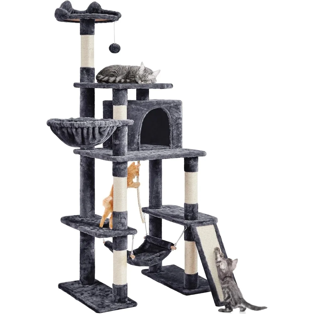 

70 inches Cat Tree Tower with Scratching Post for Large Cats Activity Center Climber Tower Stand Furniture