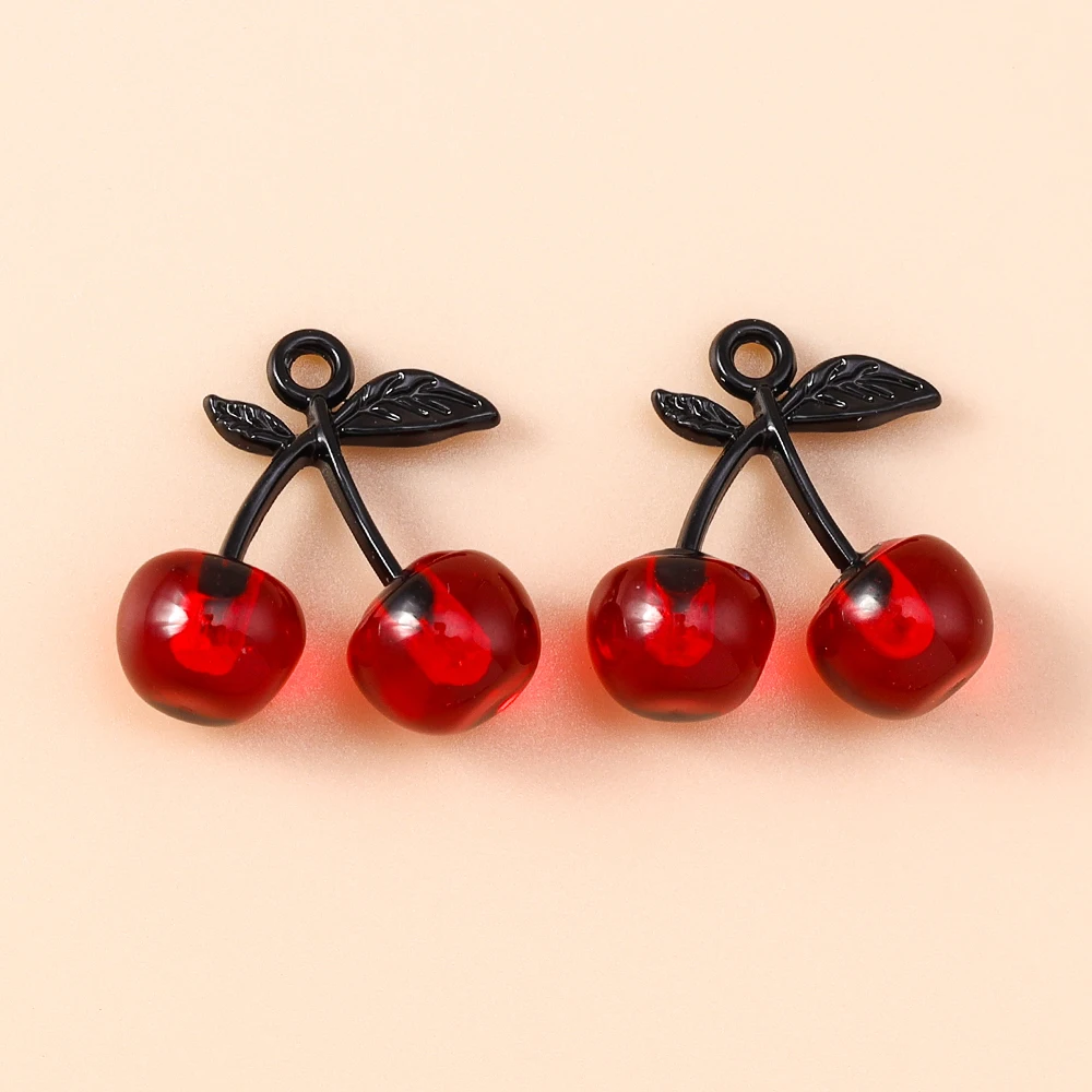 Leslie 5 Stück neue hübsche Kristall-Kirsch-Charms für die Herstellung handgefertigter DIY süßer Kirsch-Anhänger Schmuck Halskette Ohrringe Zubehör – Detail 5