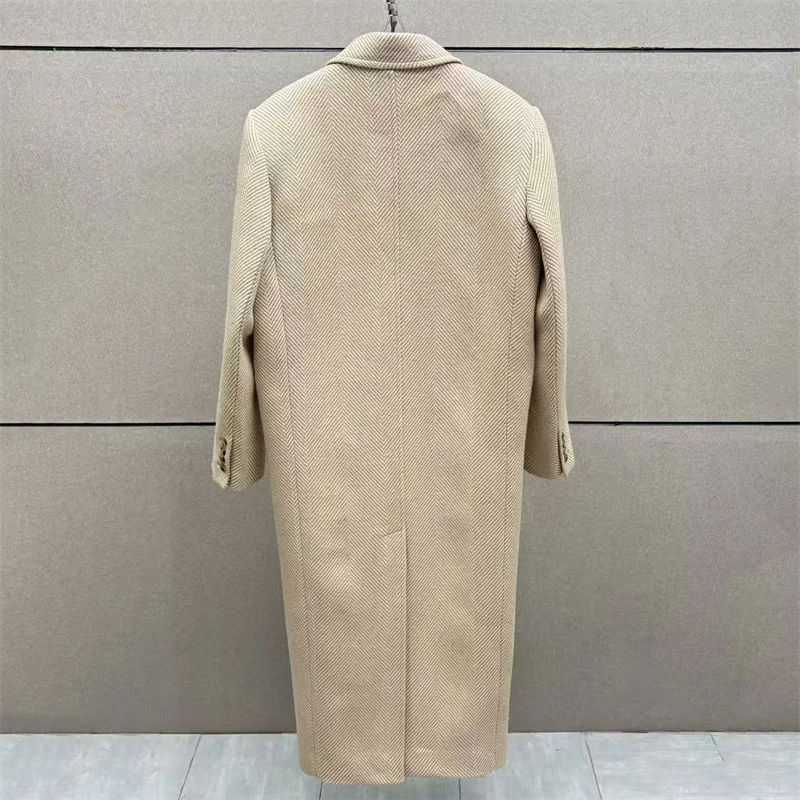 Damski trencz 2026 Dwurzędowy, dopasowany, z klapami, długa kurtka, mieszanka wełny, wiatrówka, casualowy płaszcz damski, odzież wierzchnia w stylu y2k