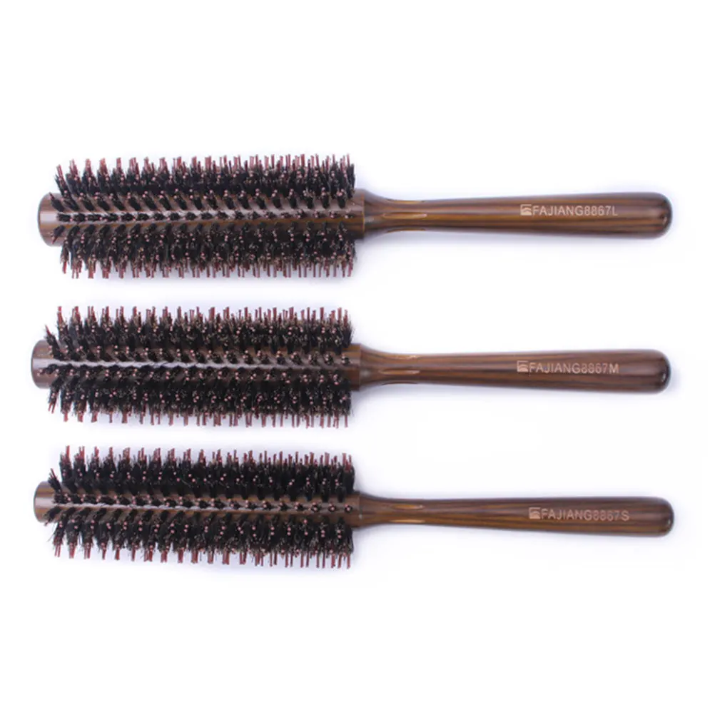 Runde Kammbürste, natürliche Borsten, Nylonkopf, Holzgriff, Haarbürste für Frauen, Frizz Control Shine Styling-Verwendung