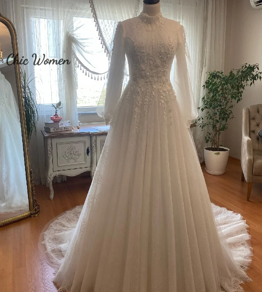 

Gorgeous Islamic Muslim Wedding Dress Turkish Ottoman Long Sleeve Lace Bride Dress Elegant Bohemian Bridal Dress 2025Customized
