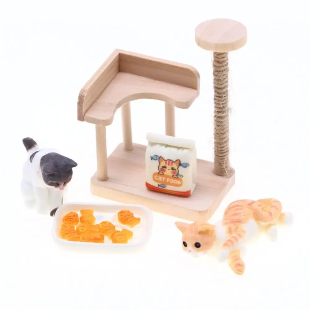 

Wooden Miniature Cat Climbing Frame Cat Climbing Rack Scratching Dollhouse Cat Tree Model Resin Reversible