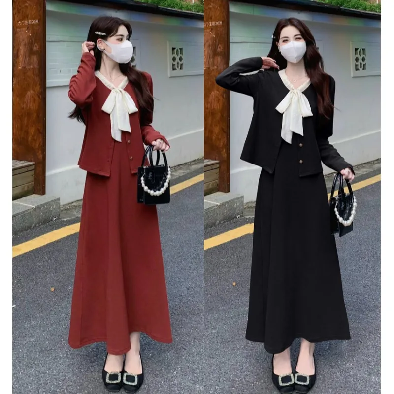 

Red Small Fragrance Style Dress Set Spring New Large Size Women's Fat MM Skirt Strap Dress Two Piece Set Commute Style High W...