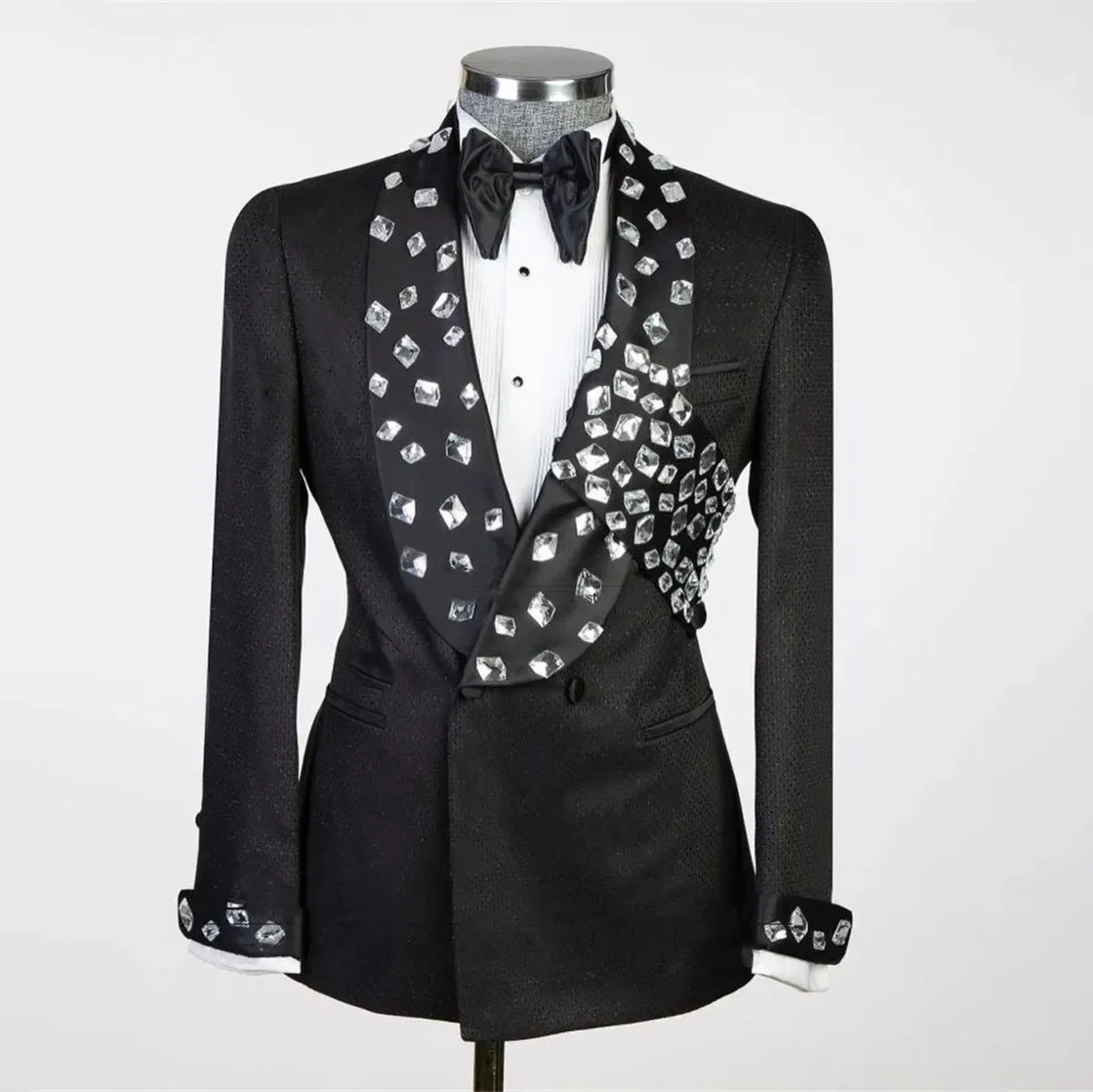 

Luxury Men's Suit Tailored Blazers Shawl Lapel Crystal Beaded Groom Jacket For Man 2 Piece Set Two Button Prom Custom Made