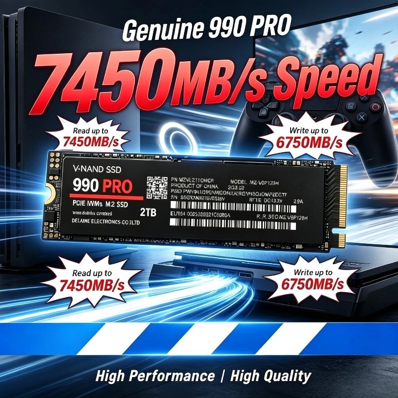 990 PRO NVMe M.2 2280 PCIe Gen4 SSD 512GB-4TB, 7450MB/s Lesegeschwindigkeit, ideal für DIY-Desktops und Hochleistungs-Notebooks