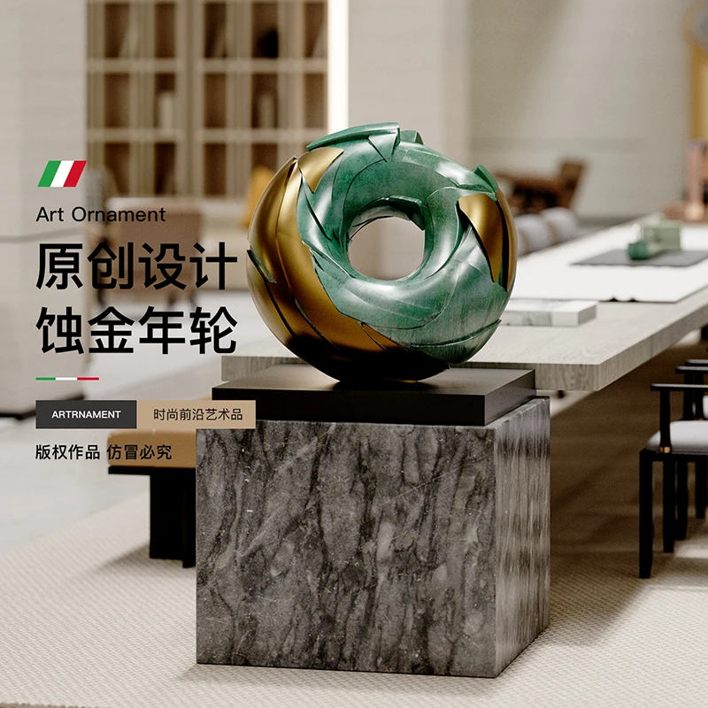 Creative Patina Green Abstract Ring Sculpture Luxury Hollow Circle Ornaments Hotel Desktop Home Decor Statue Housewarming Gifts