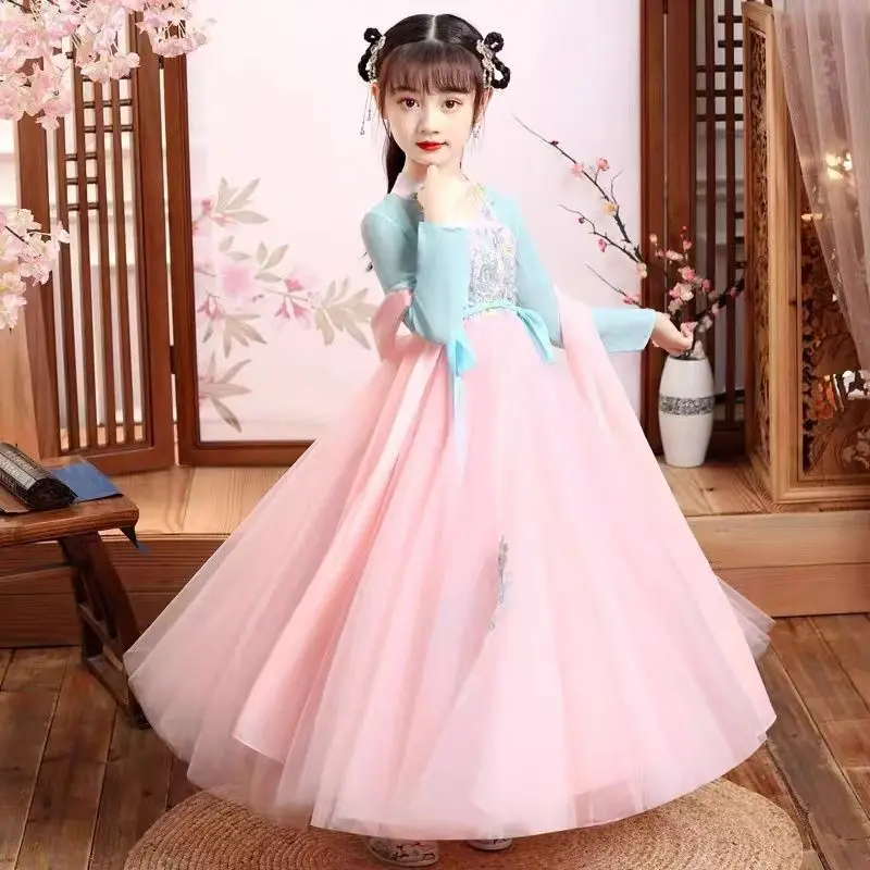 3-10-12T New Spring and Autumn Dress Hanfu Children\'s Girl Super Immortal Ancient Dress Tang Dress Summer Children\'s Performance