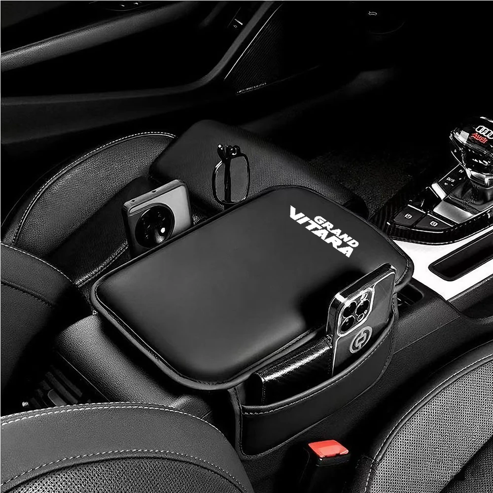PU Leathe Center Console Heightening Comfort Armrest Pad Cover with Storage Pocket Anti Scratch For Suzuki Grand Vitara