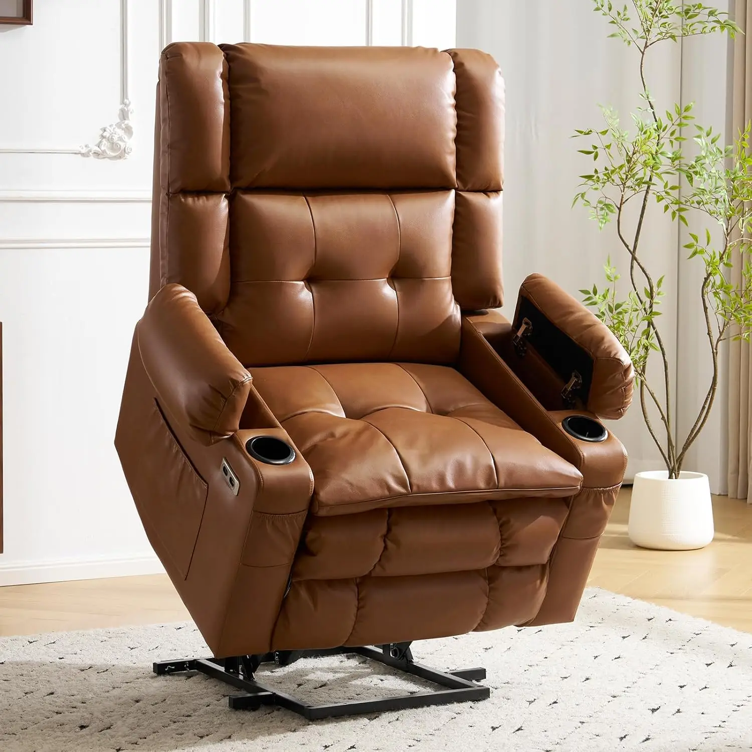Oversized Dual Motor   Lift Recliner Chair for Elderly with Massage Heat Therapy Lay Flat Arm Storage for Living Room