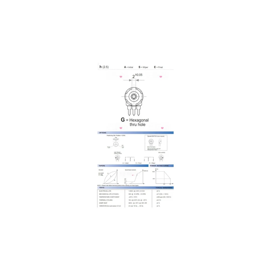 5PCS/imported Spain adjustable PT10MH01-105A vertical hexagonal hole PI10-1M potentiometer